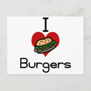 I love-heart burgers postcard