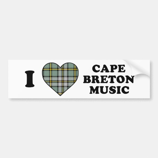 I Love Heart Cape Breton Music Tartan Bumper Sticker (Front)