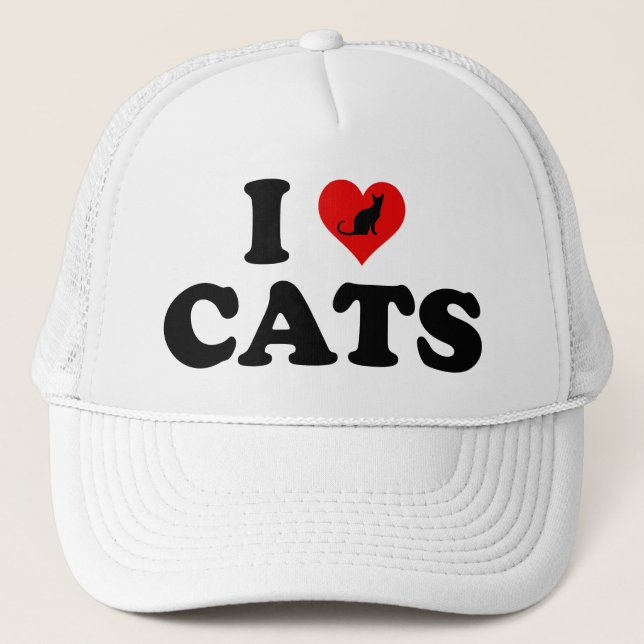 I Love (Heart) Cats Trucker Hat (Front)