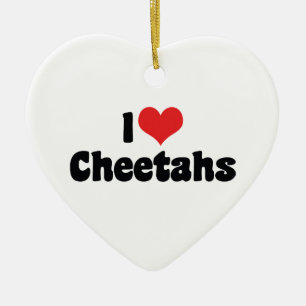 I Love Heart Cheetahs Ceramic Tree Decoration