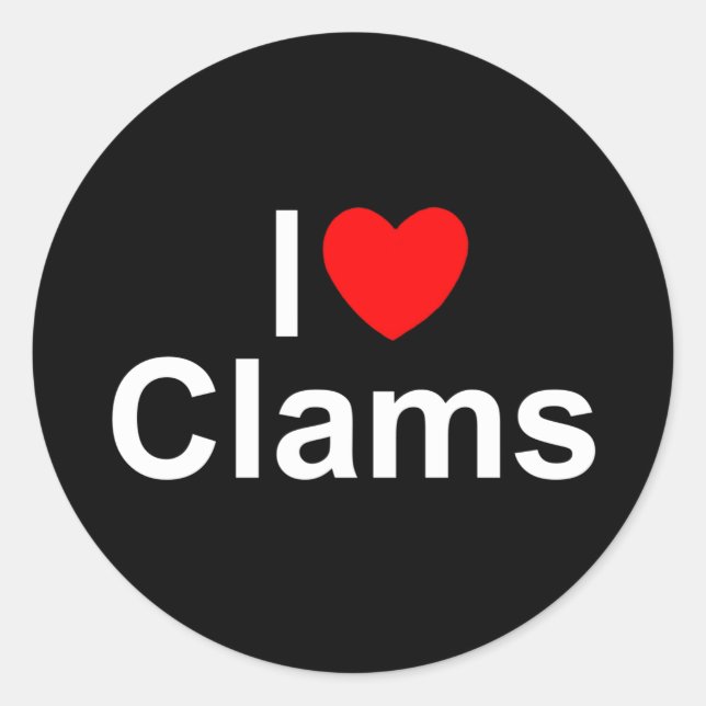 I Love (Heart) Clams Classic Round Sticker (Front)