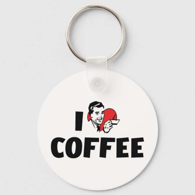 I Love Heart Coffee - Java Caffeine Lover Key Ring (Front)