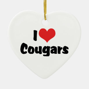 I Love Heart Cougars Ceramic Tree Decoration
