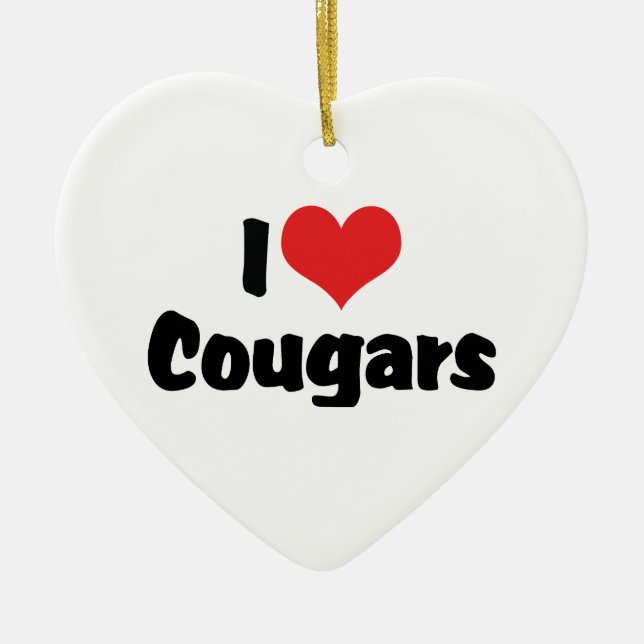 I Love Heart Cougars Ceramic Tree Decoration (Front)