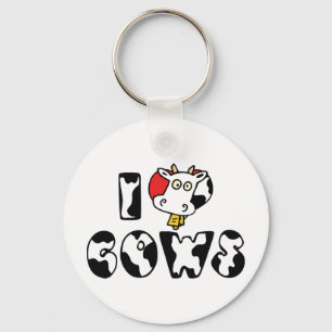 I Love Heart Cows Key Ring