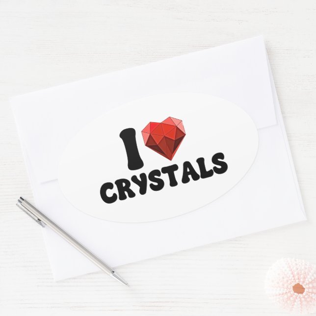 I Love Heart Crystals Singles Valentine's Gift Oval Sticker (Envelope)