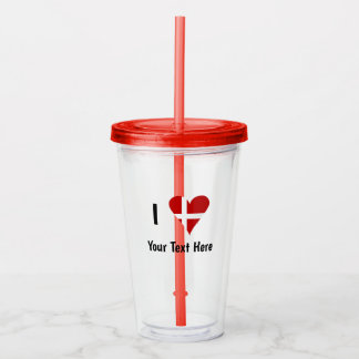 I Love (Heart Danish Flag) Personalised Text Acrylic Tumbler
