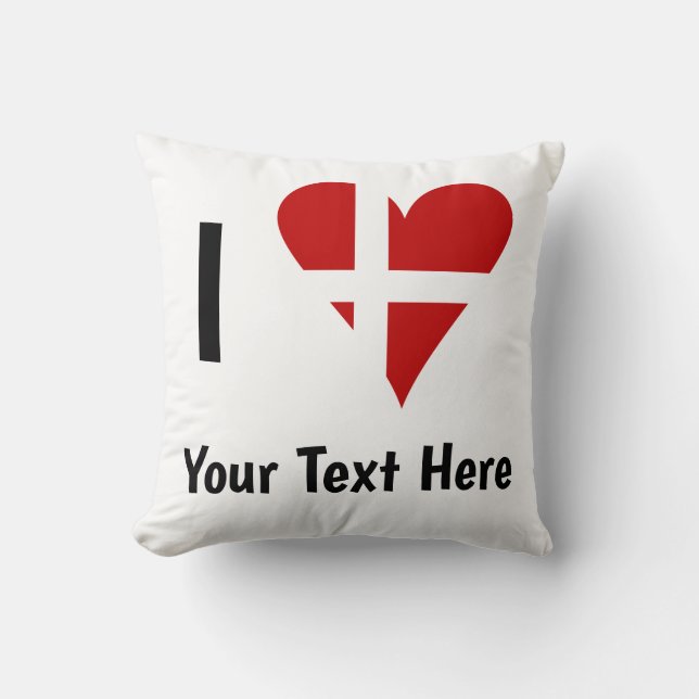 I  Love (Heart Danish Flag) Personalised Text Cushion (Front)