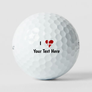 I Love (Heart Danish Flag) Personalised Text Golf Balls