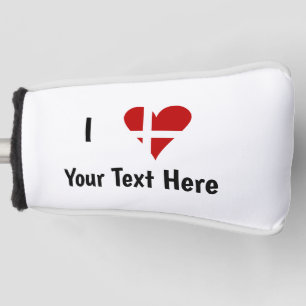 I Love (Heart Danish Flag) Personalised Text Golf Head Cover