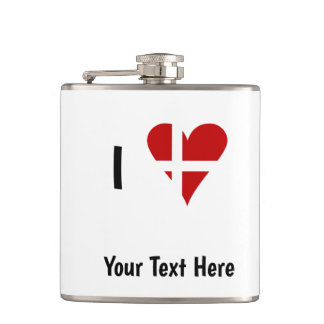 I  Love (Heart Danish Flag) Personalised Text Hip Flask