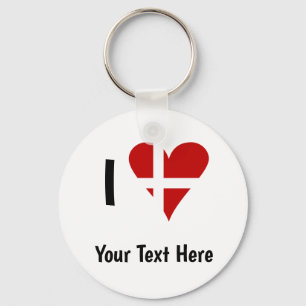 I Love (Heart Danish Flag) Personalised Text Key Ring