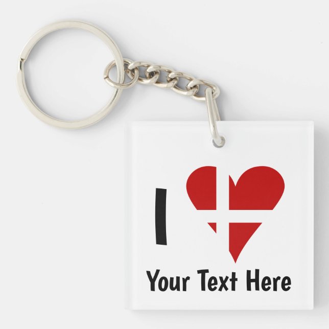 I  Love (Heart Danish Flag) Personalised Text Key Ring (Front)
