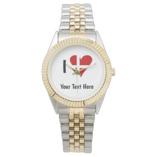 I Love (Heart Danish Flag) Personalised Text Watch