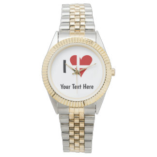 I Love (Heart Danish Flag) Personalised Text Watch