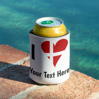 I  Love (Heart Danish Flag) Personalized Text Can Cooler