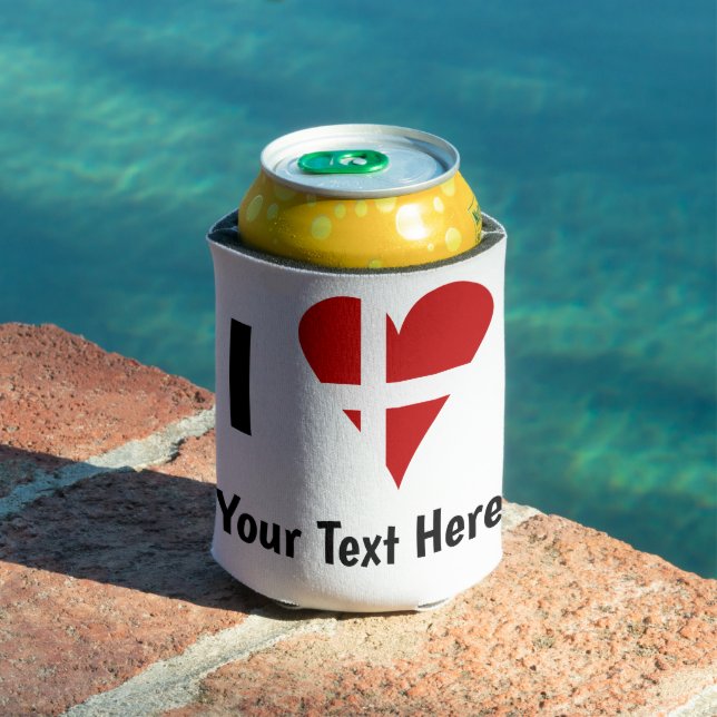 I  Love (Heart Danish Flag) Personalized Text Can Cooler (In Situ Pool)