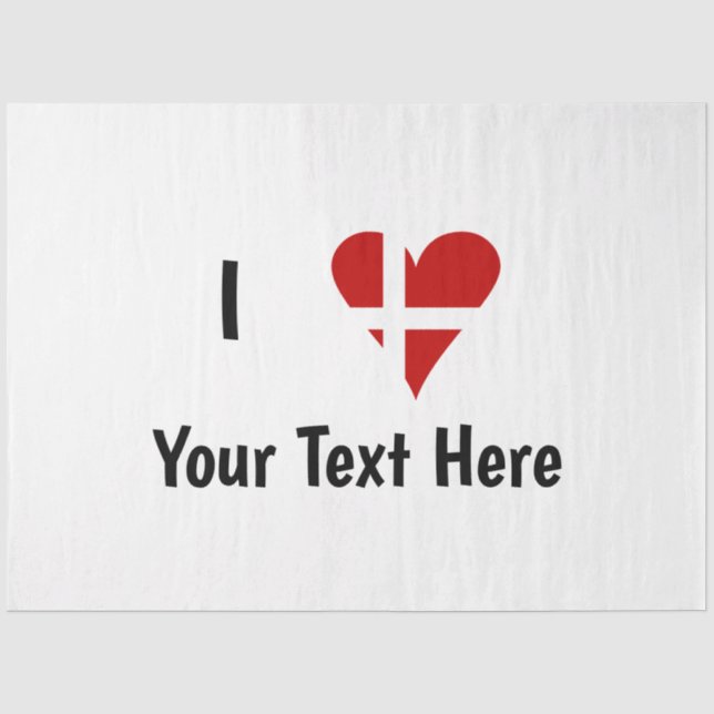 I  Love (Heart Danish Flag) Personalized Text Tissue Paper (Front)