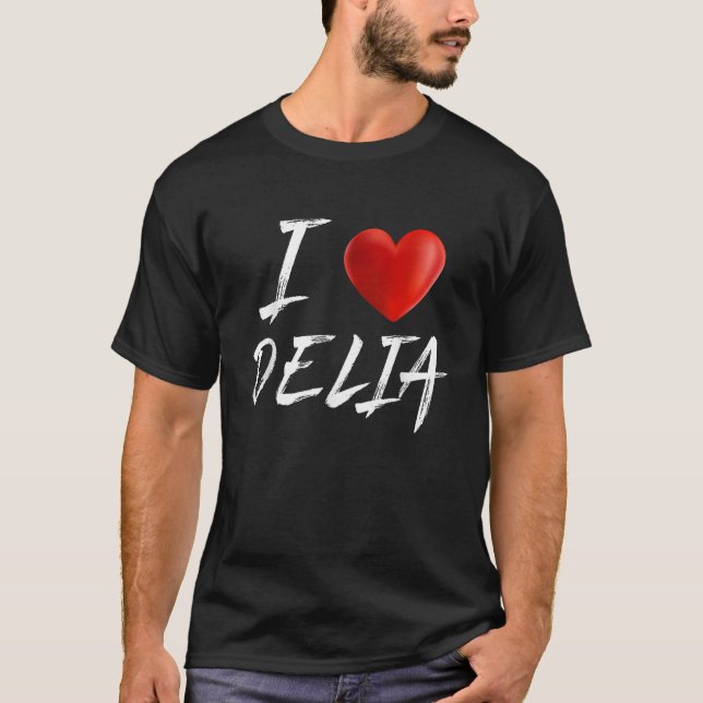 I Love Heart DELIA Family Name  T-Shirt (Front)
