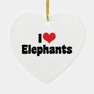 I Love Heart Elephants - Elephant Lover Ceramic Tree Decoration
