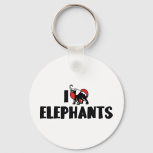 I Love Heart Elephants - Elephant Lover Key Ring