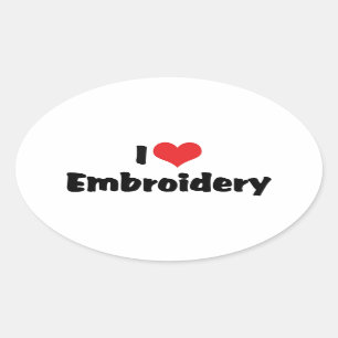 I Love Heart Embroidery - Needlepoint Sewing Oval Sticker