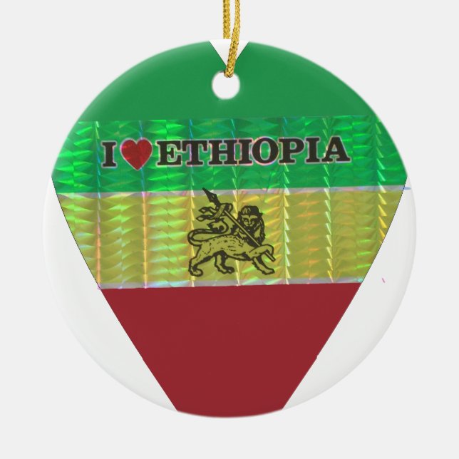 I Love Heart Ethiopia: Flag Art Motif Ceramic Ornament (Front)