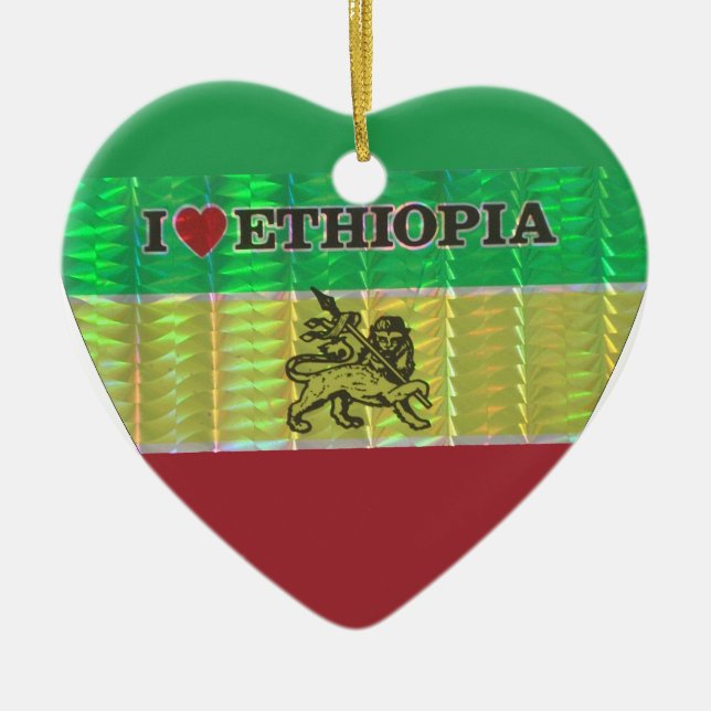 I Love Heart Ethiopia: Flag Art Motif Ceramic Ornament (Front)