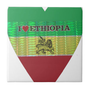 I Love Heart Ethiopia: Flag Art Motif Ceramic Tile