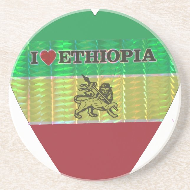 I Love Heart Ethiopia: Flag Art Motif Coaster (Front)