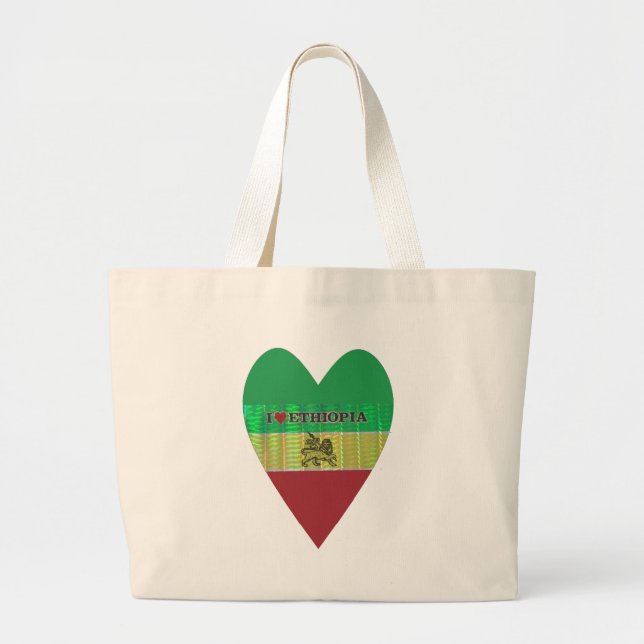 I Love Heart Ethiopia: Flag Art Motif Large Tote Bag (Front)