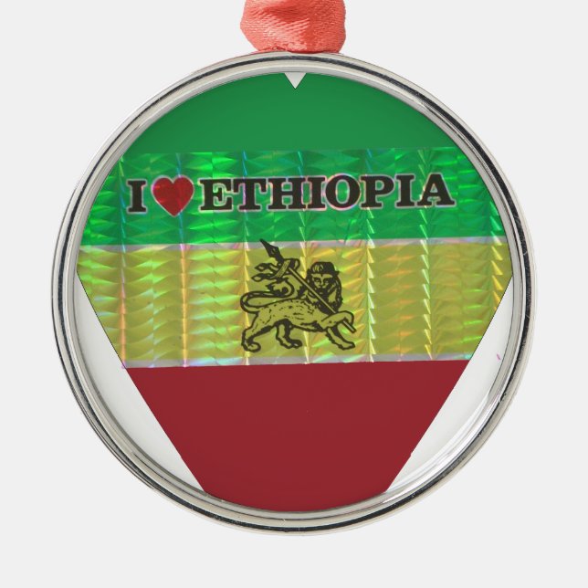 I Love Heart Ethiopia: Flag Art Motif Metal Ornament (Front)