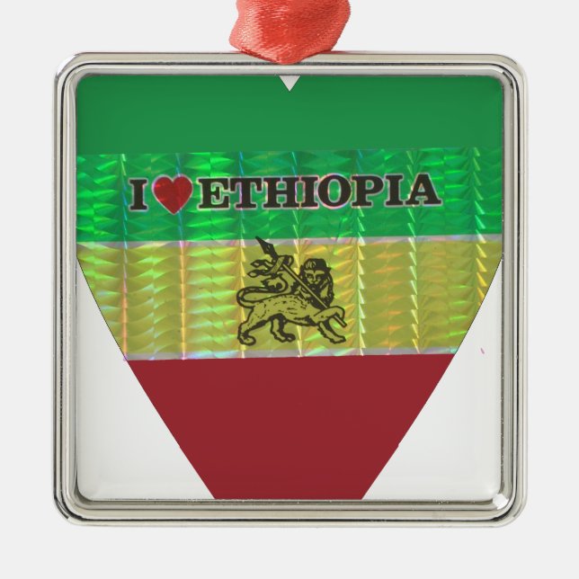 I Love Heart Ethiopia: Flag Art Motif Metal Ornament (Front)