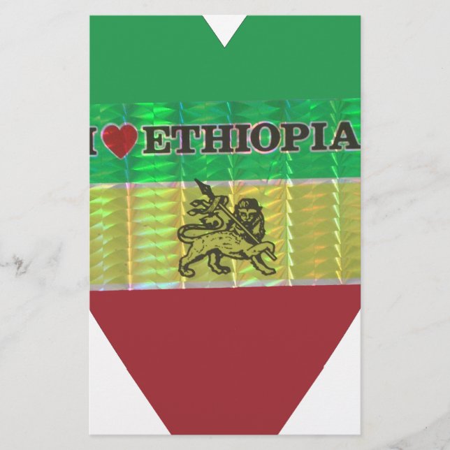 I Love Heart Ethiopia: Flag Art Motif Stationery (Front)