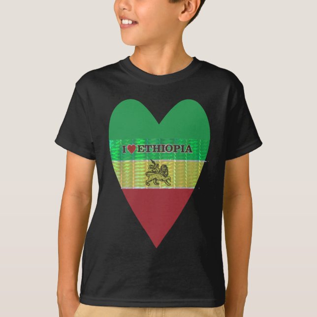I Love Heart Ethiopia: Flag Art Motif T-Shirt (Front)