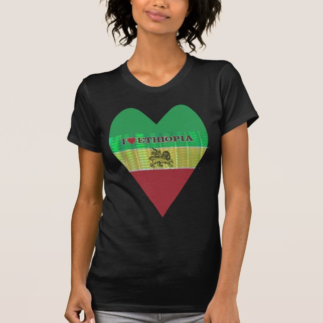 I Love Heart Ethiopia: Flag Art Motif T-Shirt (Front)