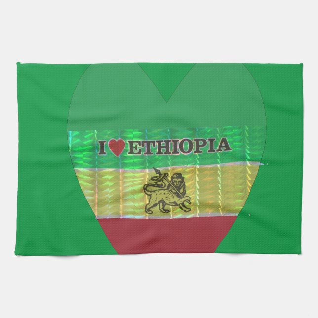 I Love Heart Ethiopia: Flag Art Motif Tea Towel (Horizontal)