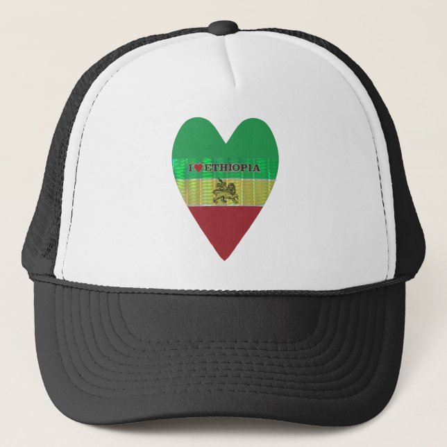I Love Heart Ethiopia: Flag Art Motif Trucker Hat (Front)