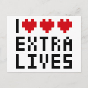 I love heart Extra Lives, Retro Game Nerd Theme Postcard
