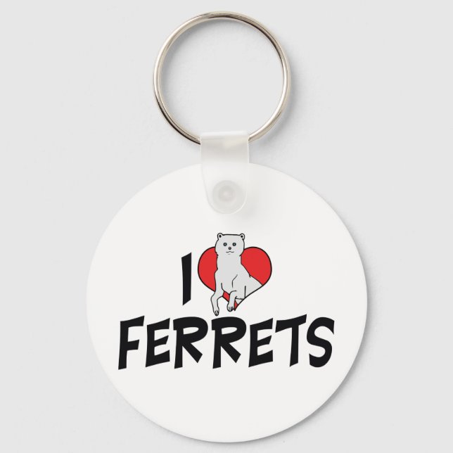 I Love Heart Ferrets - Ferret Lover Key Ring (Front)