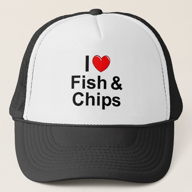 I Love (Heart) Fish &  Chips Trucker Hat (Front)