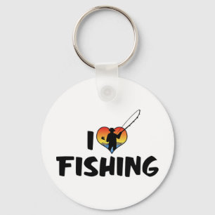 I Love Heart Fishing Key Ring