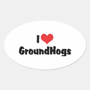 I Love Heart Groundhogs - Groundhog Lover Oval Sticker