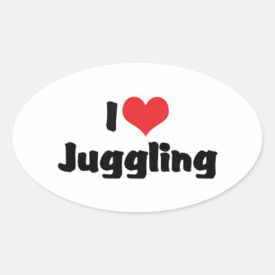 I Love Heart Juggling Oval Sticker