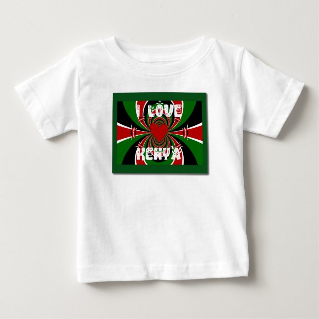 I Love Heart Kenya: Dynamic Flag Art Baby T-Shirt (Front)