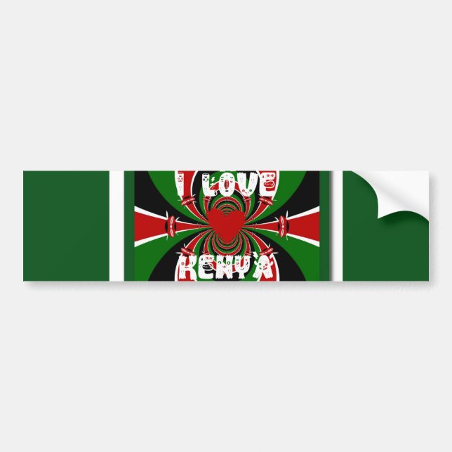 I Love Heart Kenya: Dynamic Flag Art Bumper Sticker (Front)