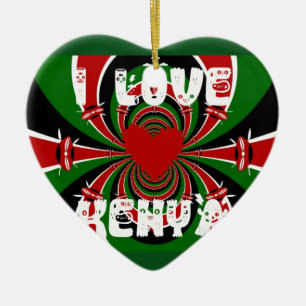 I Love Heart Kenya: Dynamic Flag Art Ceramic Ornament