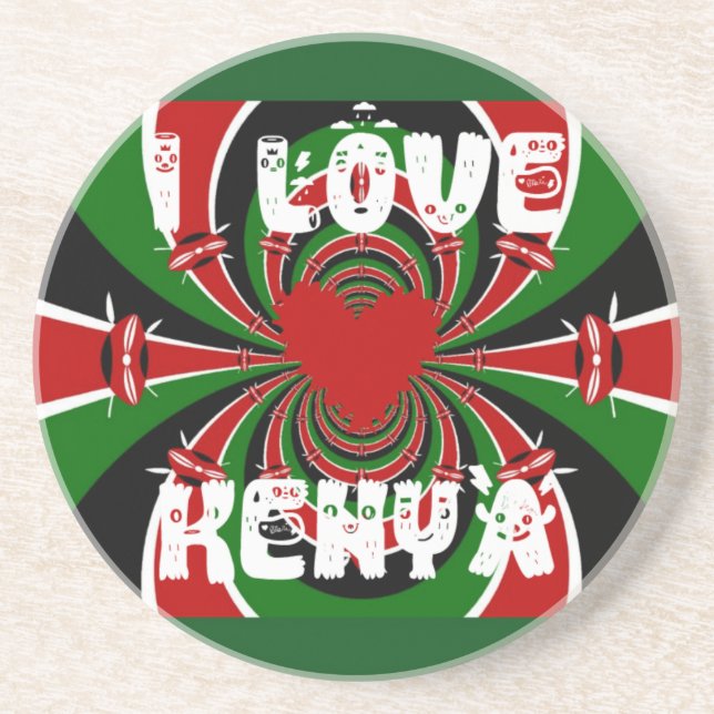 I Love Heart Kenya: Dynamic Flag Art Coaster (Front)