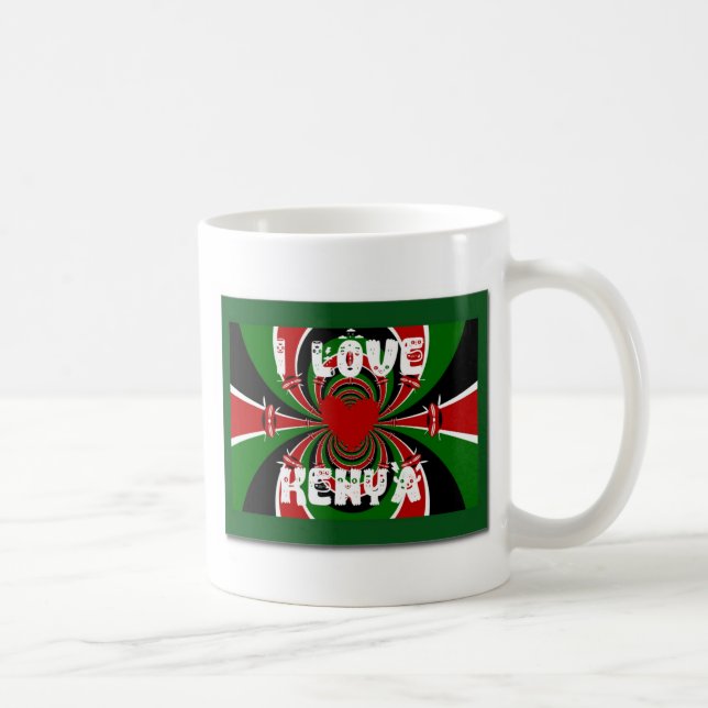 I Love Heart Kenya: Dynamic Flag Art Coffee Mug (Right)