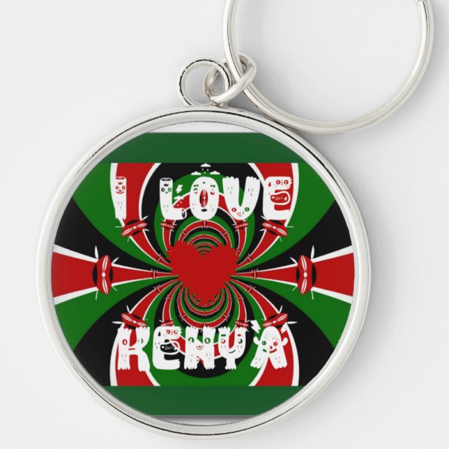 I Love Heart Kenya: Dynamic Flag Art Key Ring (Front)